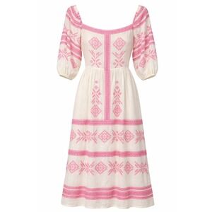 Boho Cottagecore Embroidered Linen Midi Dress Womens Large Meadowcore Springcore